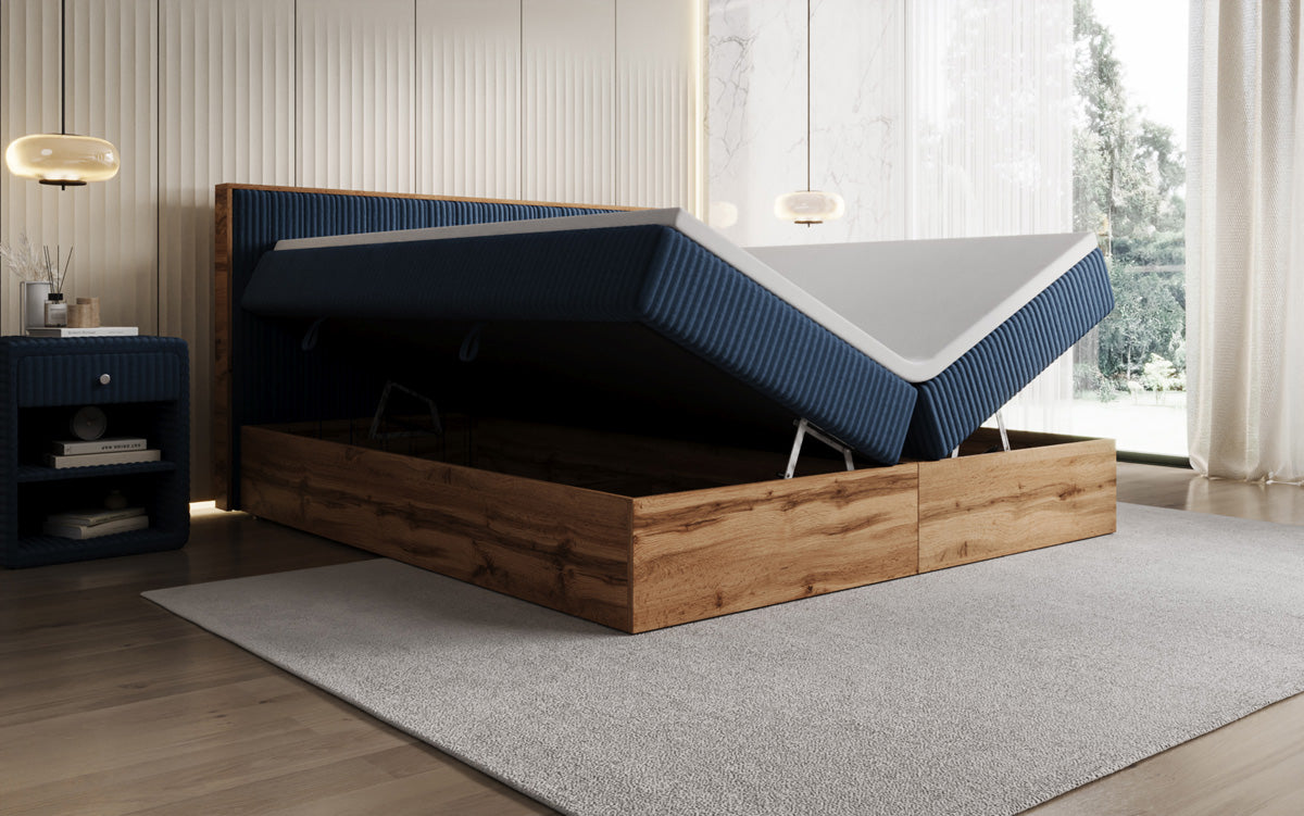 Box spring bed Timber Line in Corduroy with storage space