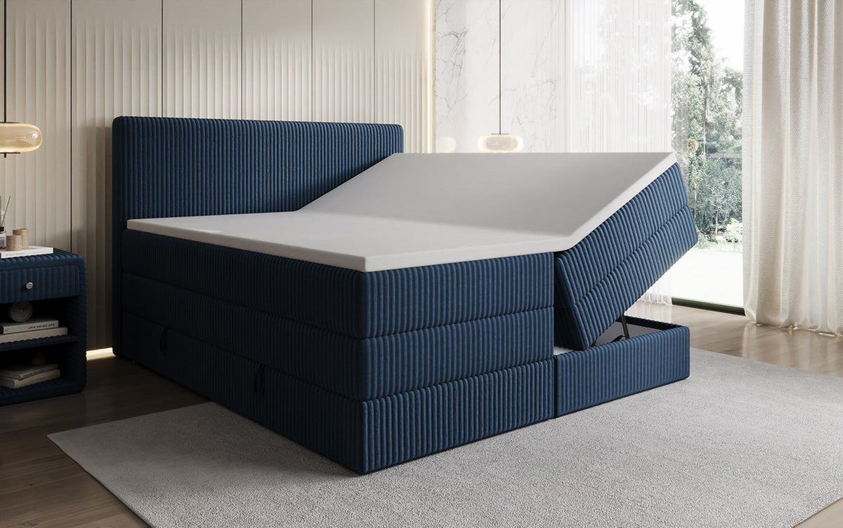 Box spring bed Kubo King in Corduroy with storage space
