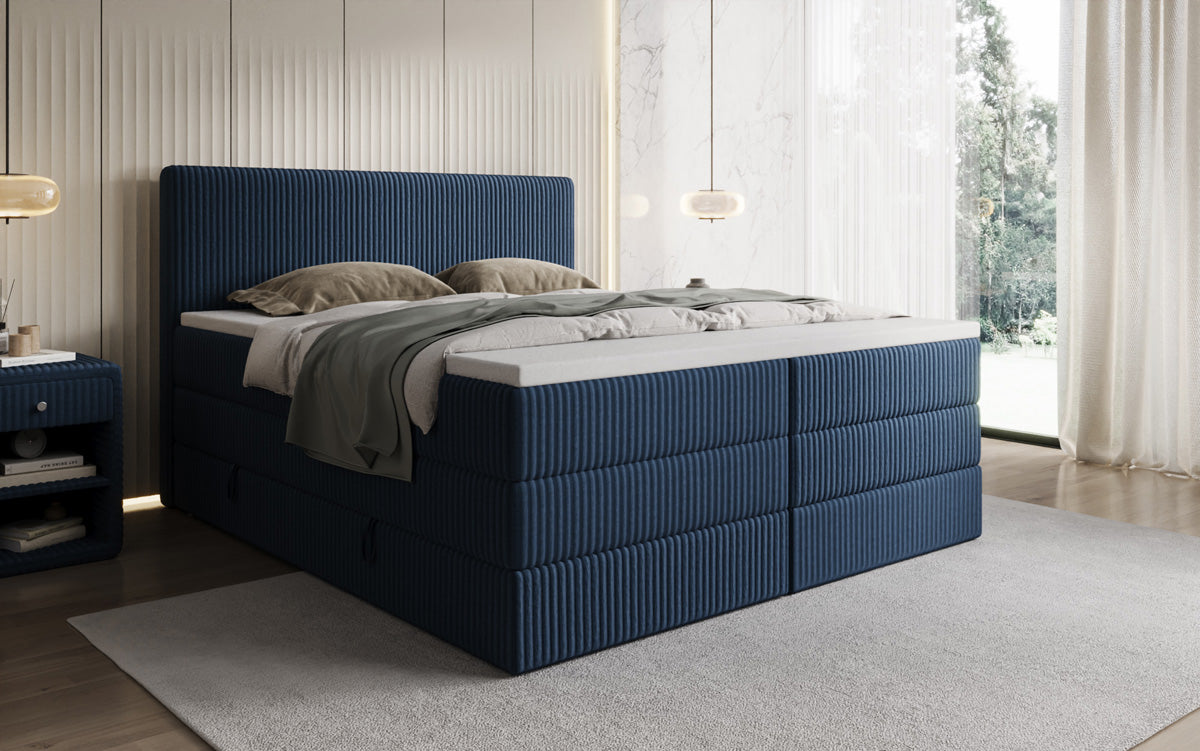 Box spring bed Kubo King in Corduroy with storage space