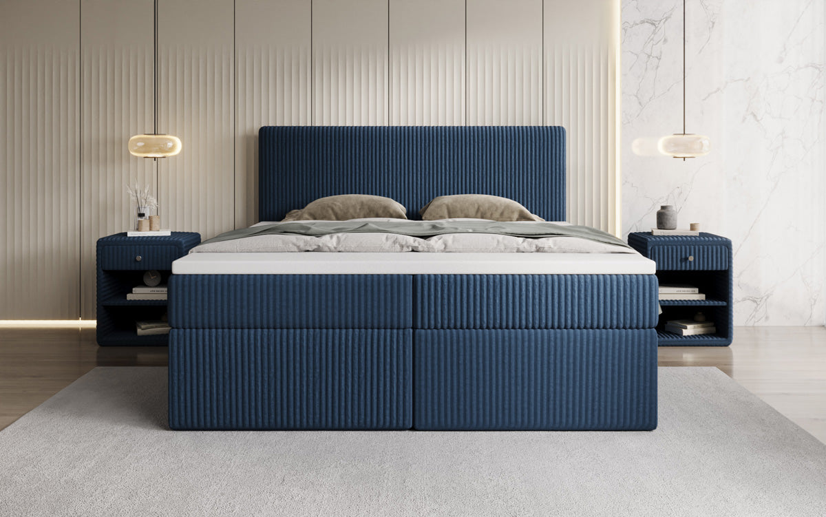 Box spring bed Kubo in Corduroy with storage space
