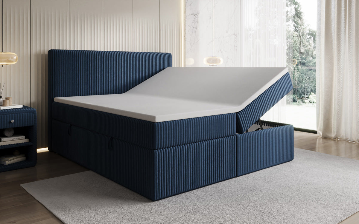 Box spring bed Kubo in Corduroy with storage space