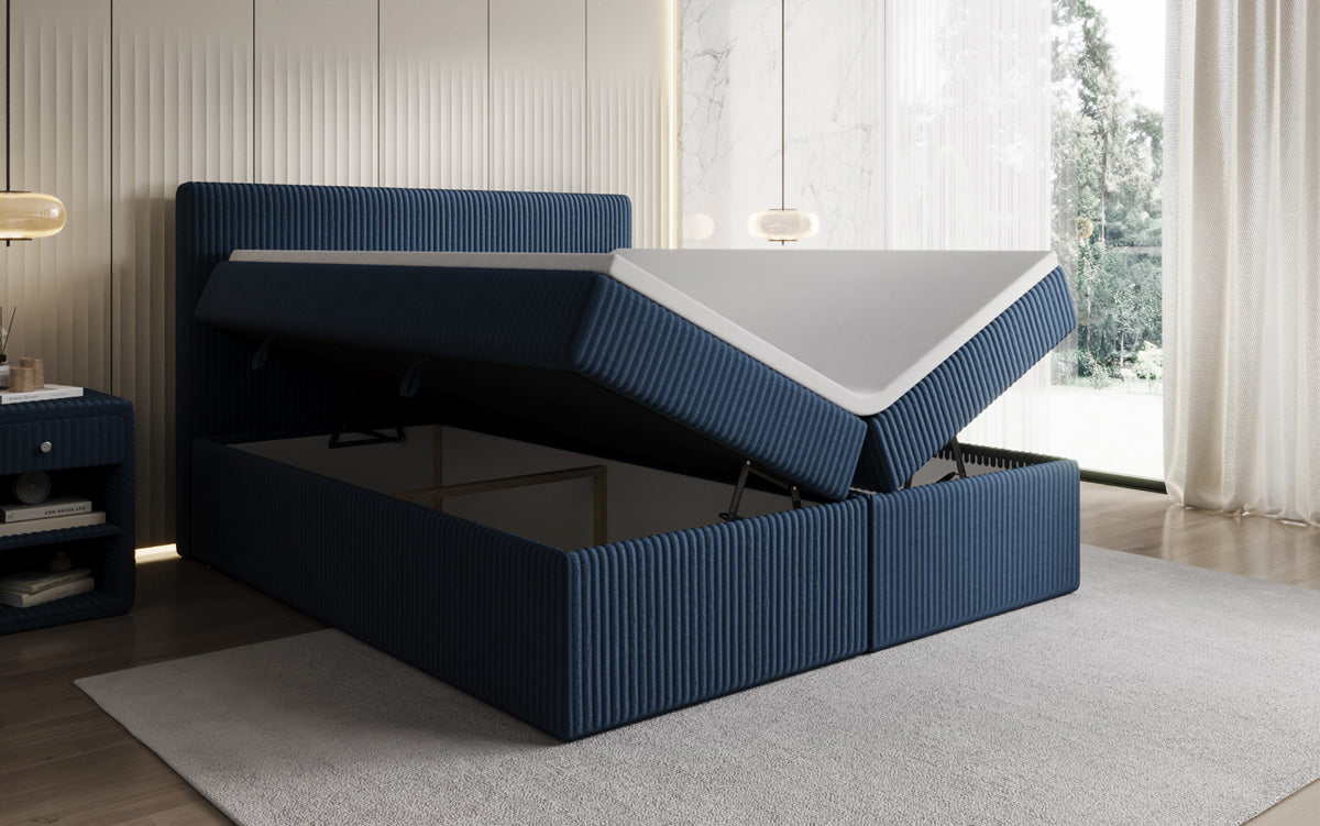 Box spring bed Kubo in Corduroy with storage space