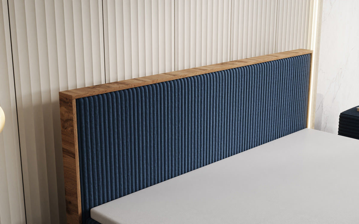 Box spring bed Timber in Corduroy with storage space