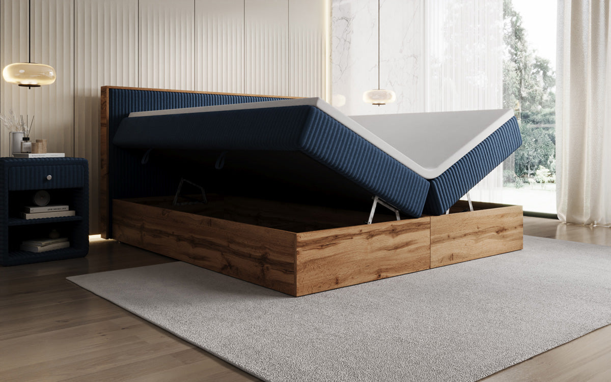 Box spring bed Timber in Corduroy with storage space