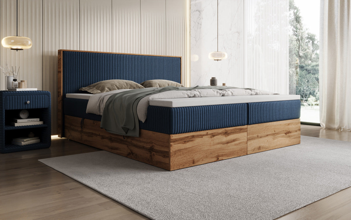 Box spring bed Timber in Corduroy with storage space