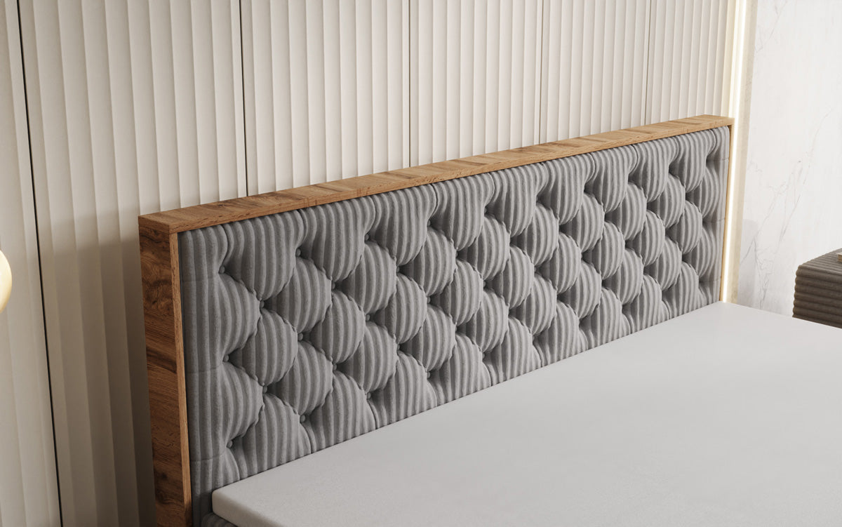 Box spring bed Timber Chester in Corduroy with storage space