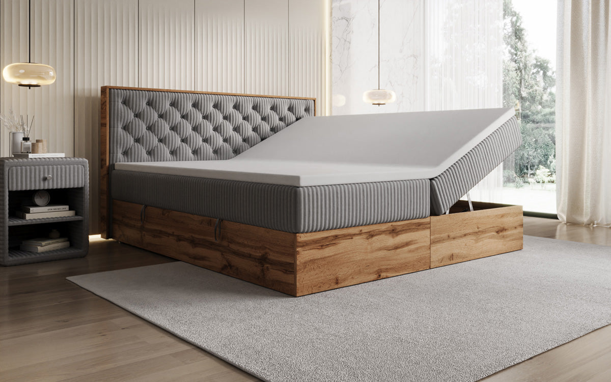 Box spring bed Timber Chester in Corduroy with storage space