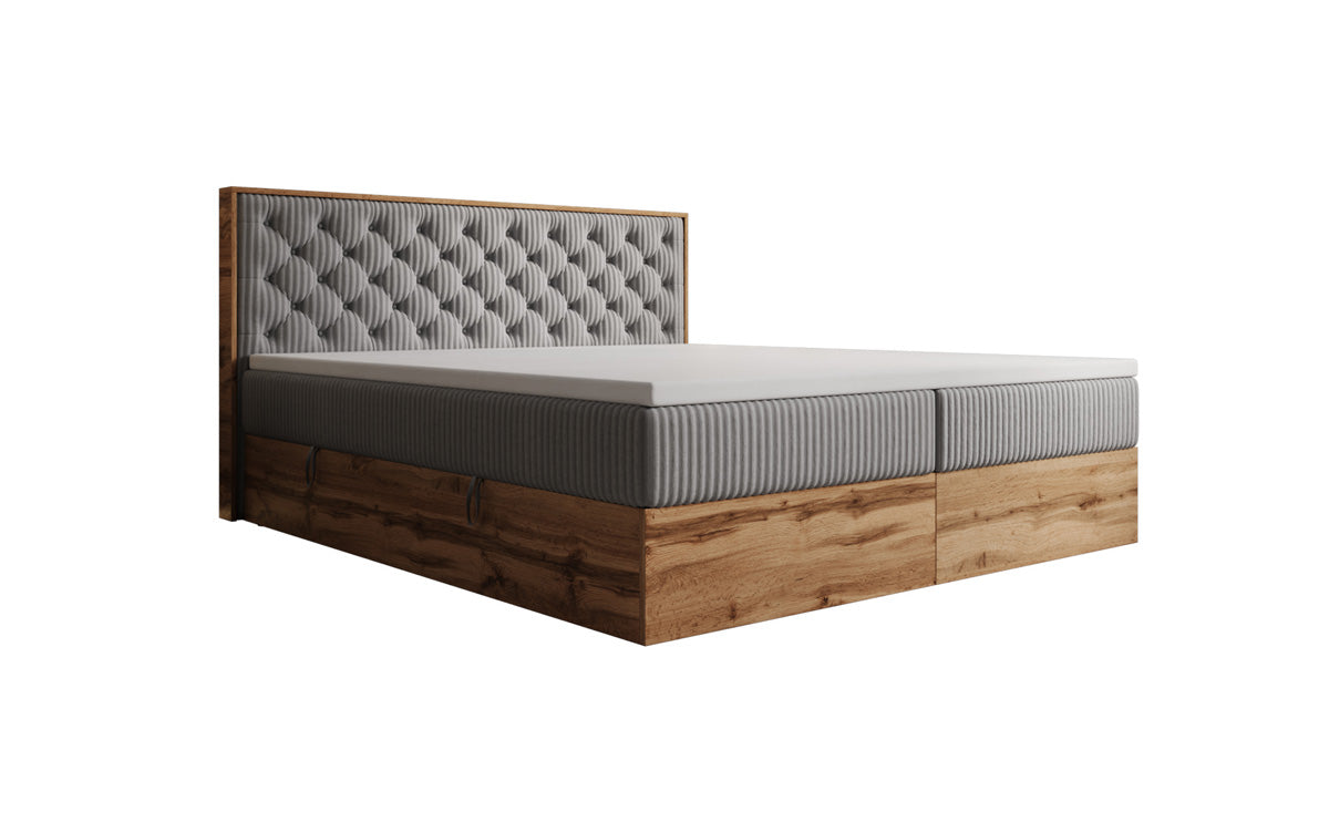 Box spring bed Timber Chester in Corduroy with storage space