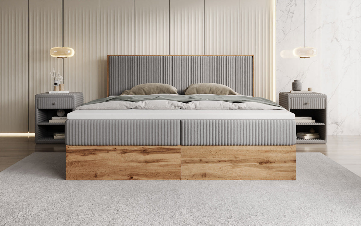 Box spring bed Timber Line in Corduroy with storage space