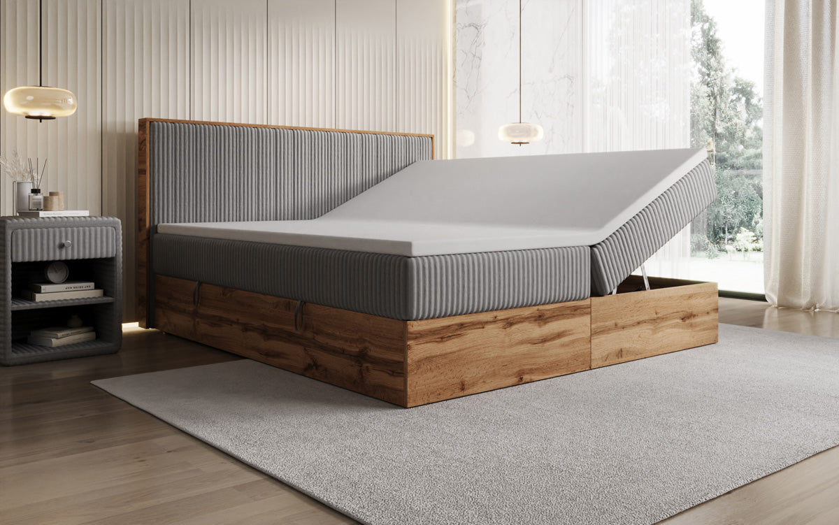 Box spring bed Timber Line in Corduroy with storage space