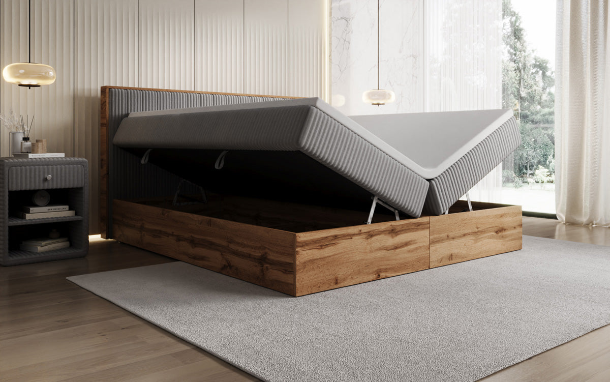 Box spring bed Timber Line in Corduroy with storage space