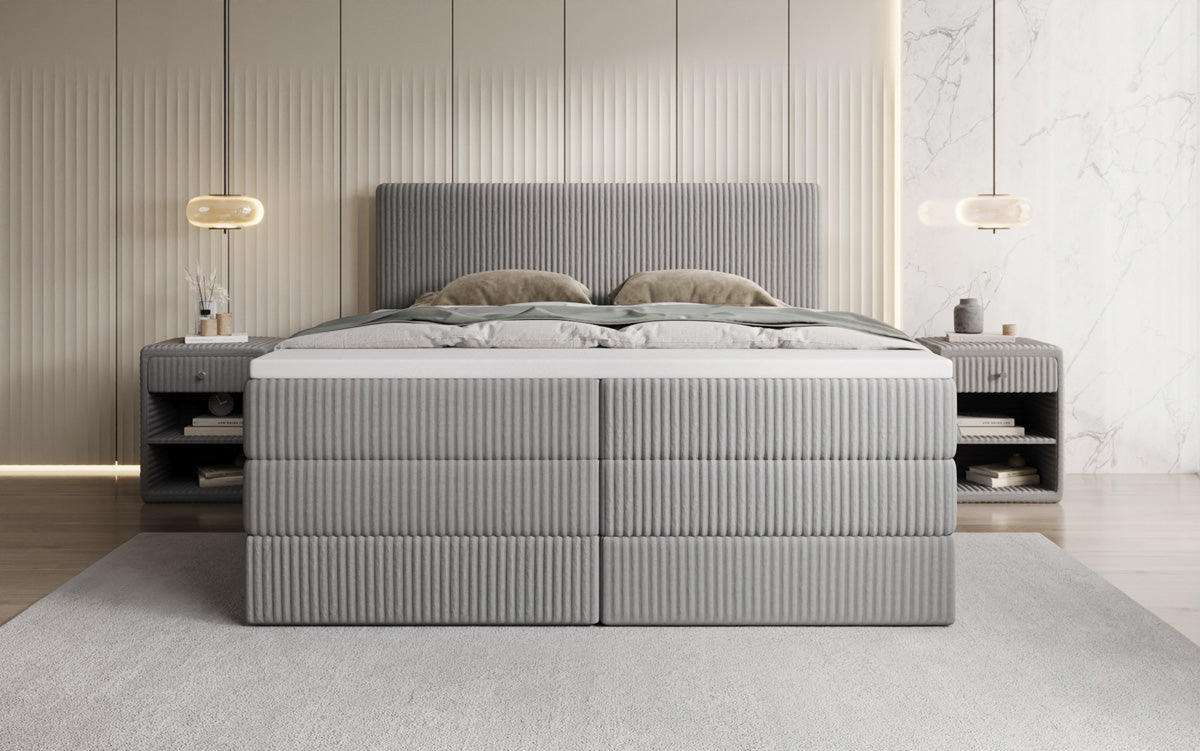 Box spring bed Kubo King in Corduroy with storage space