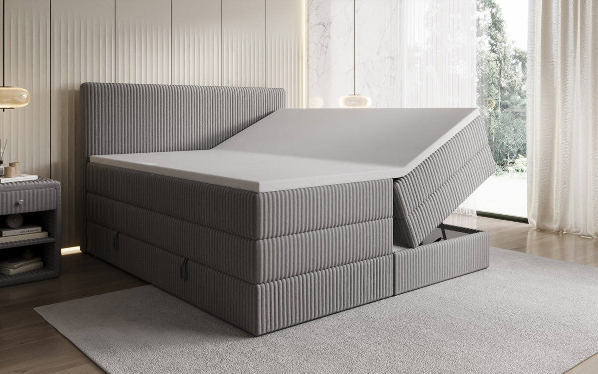 Box spring bed Kubo King in Corduroy with storage space