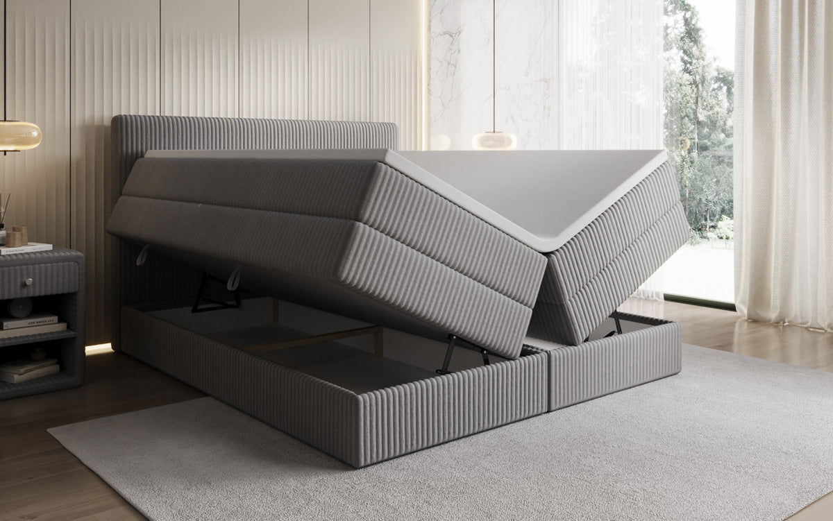 Box spring bed Kubo King in Corduroy with storage space
