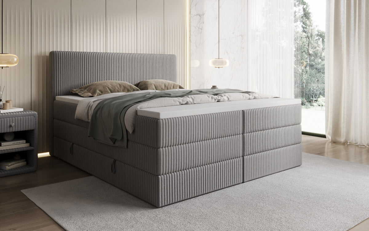 Box spring bed Kubo King in Corduroy with storage space