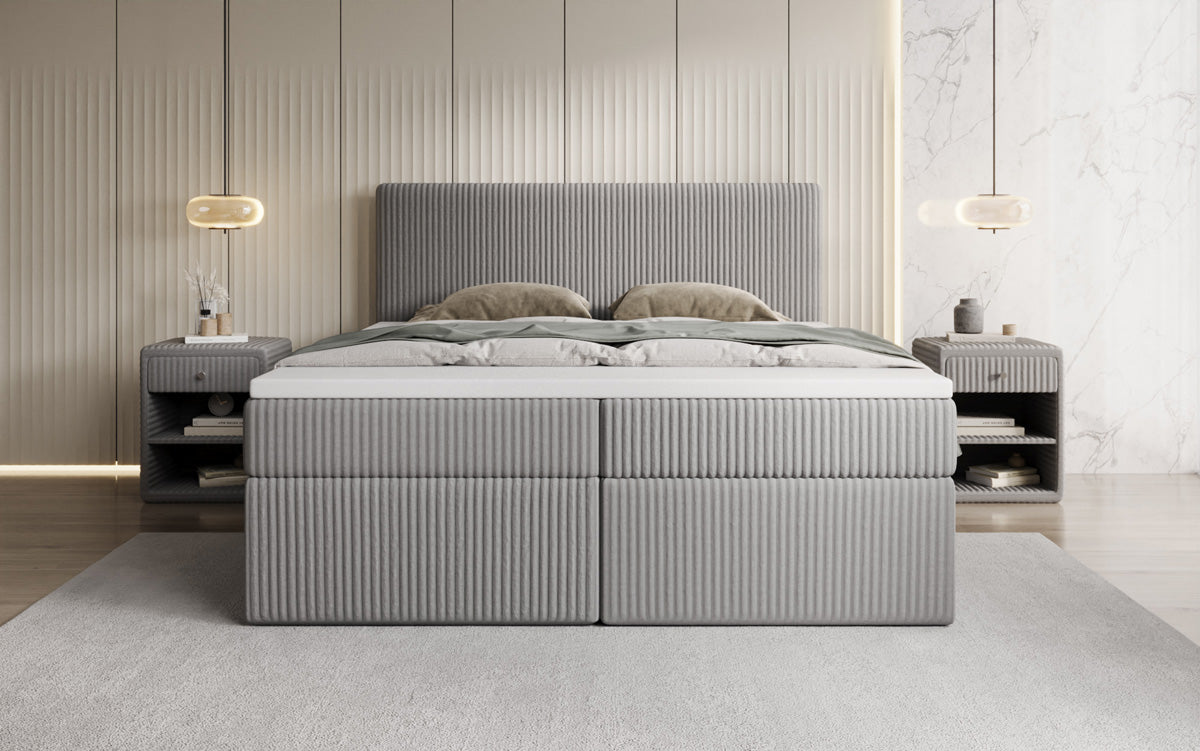 Box spring bed Kubo in Corduroy with storage space
