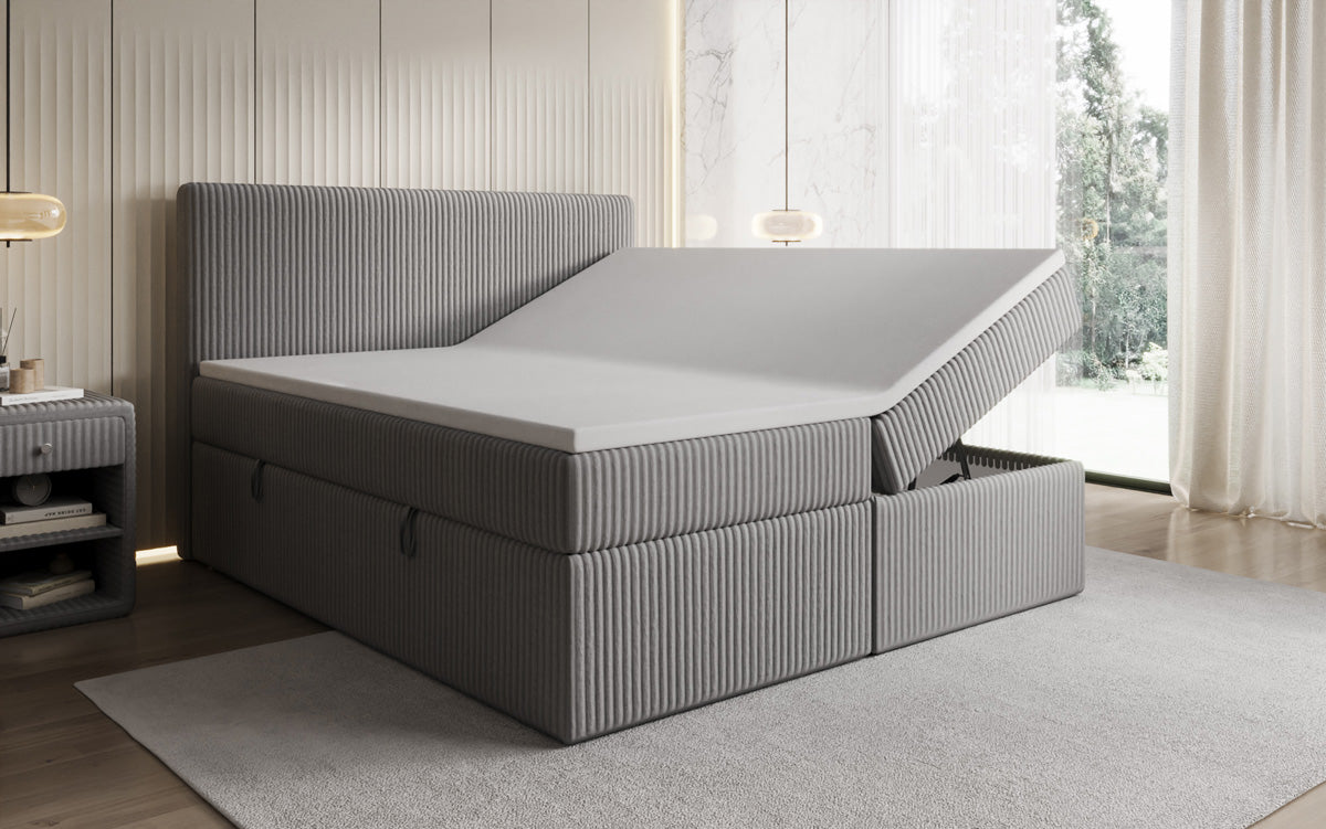 Box spring bed Kubo in Corduroy with storage space