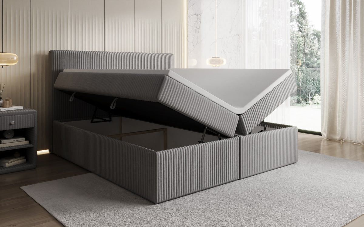 Box spring bed Kubo in Corduroy with storage space