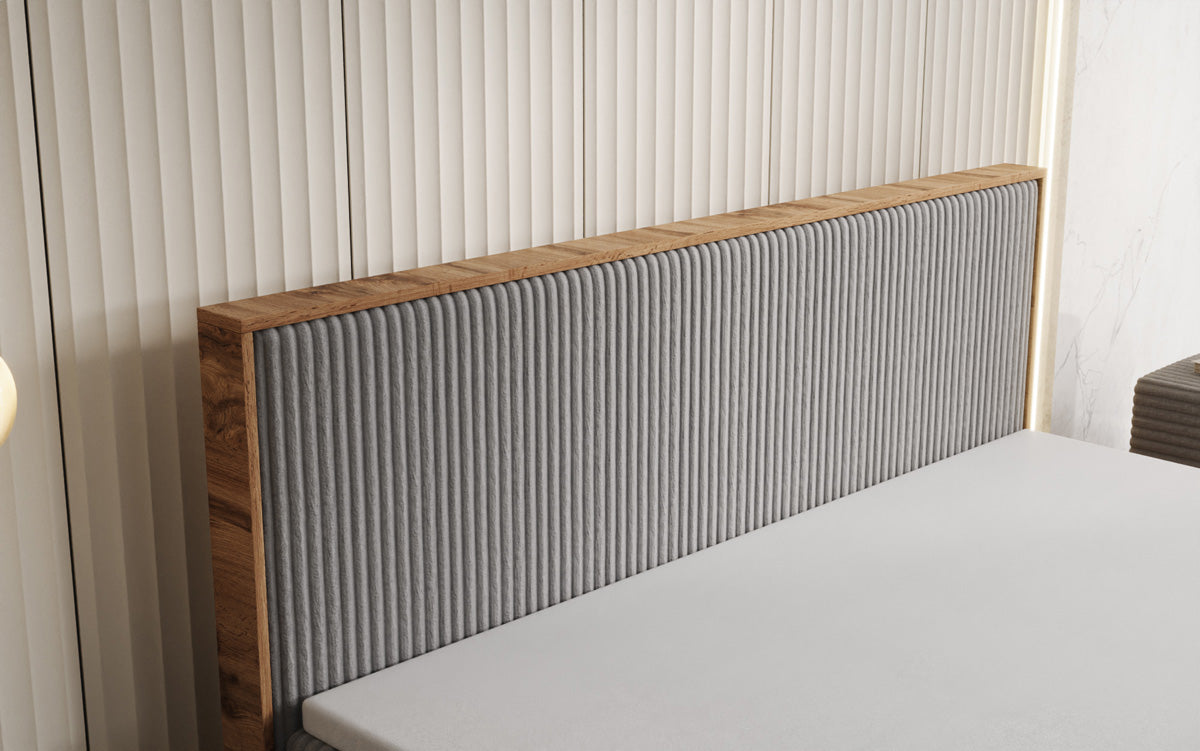 Box spring bed Timber in Corduroy with storage space