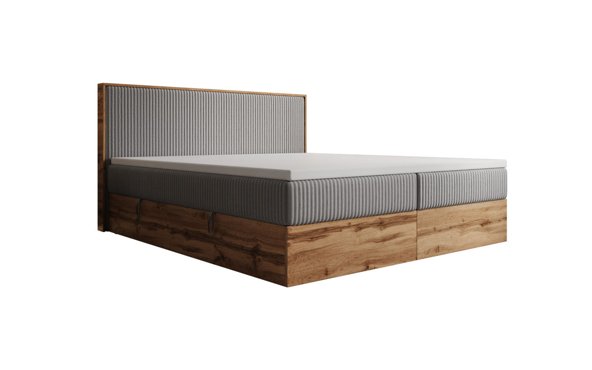 Box spring bed Timber in Corduroy with storage space