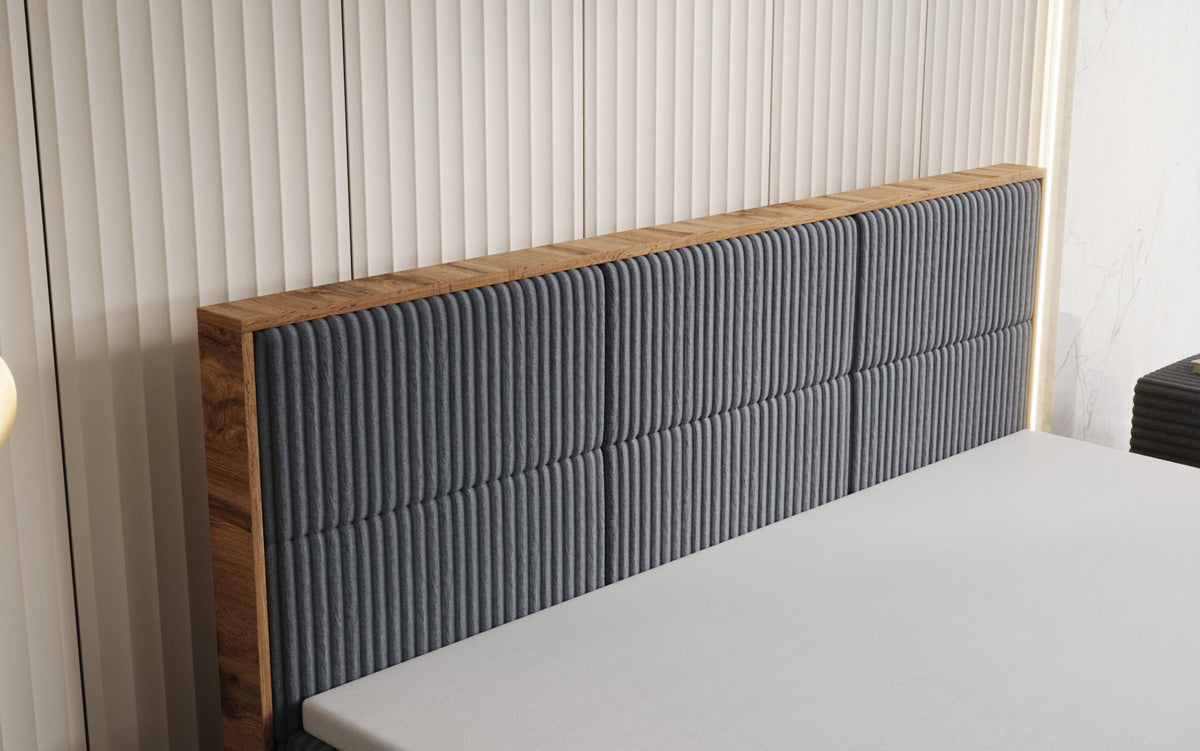 Box spring bed Timber Panel in Corduroy with storage space