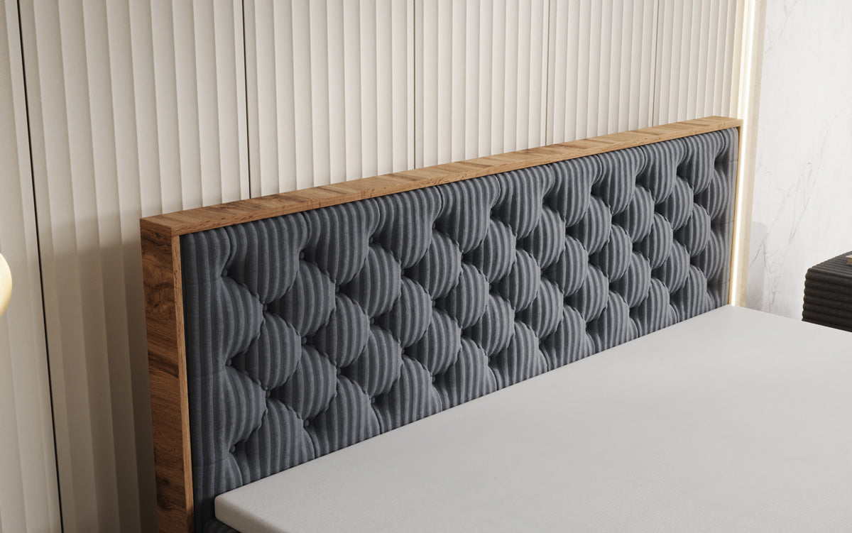 Box spring bed Timber Chester in Corduroy with storage space