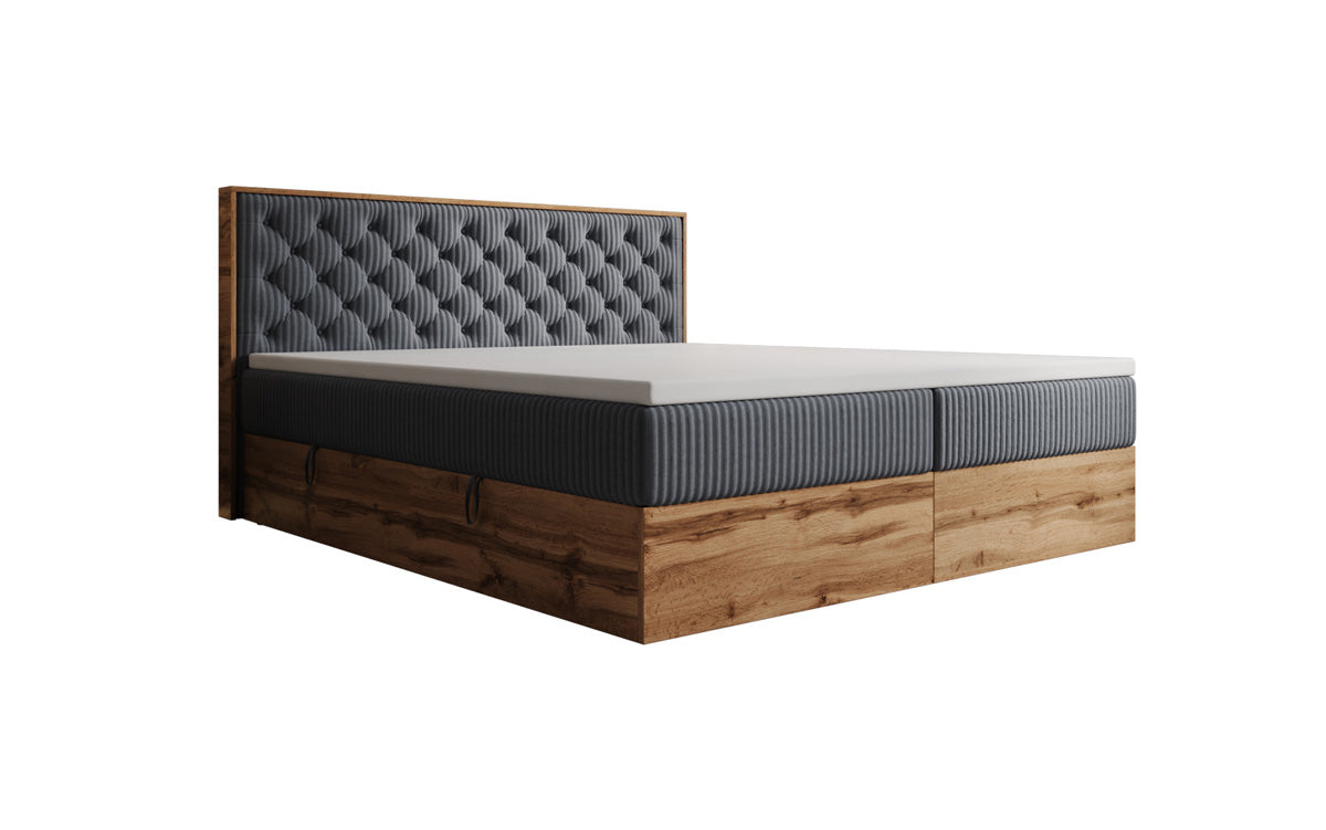 Box spring bed Timber Chester in Corduroy with storage space