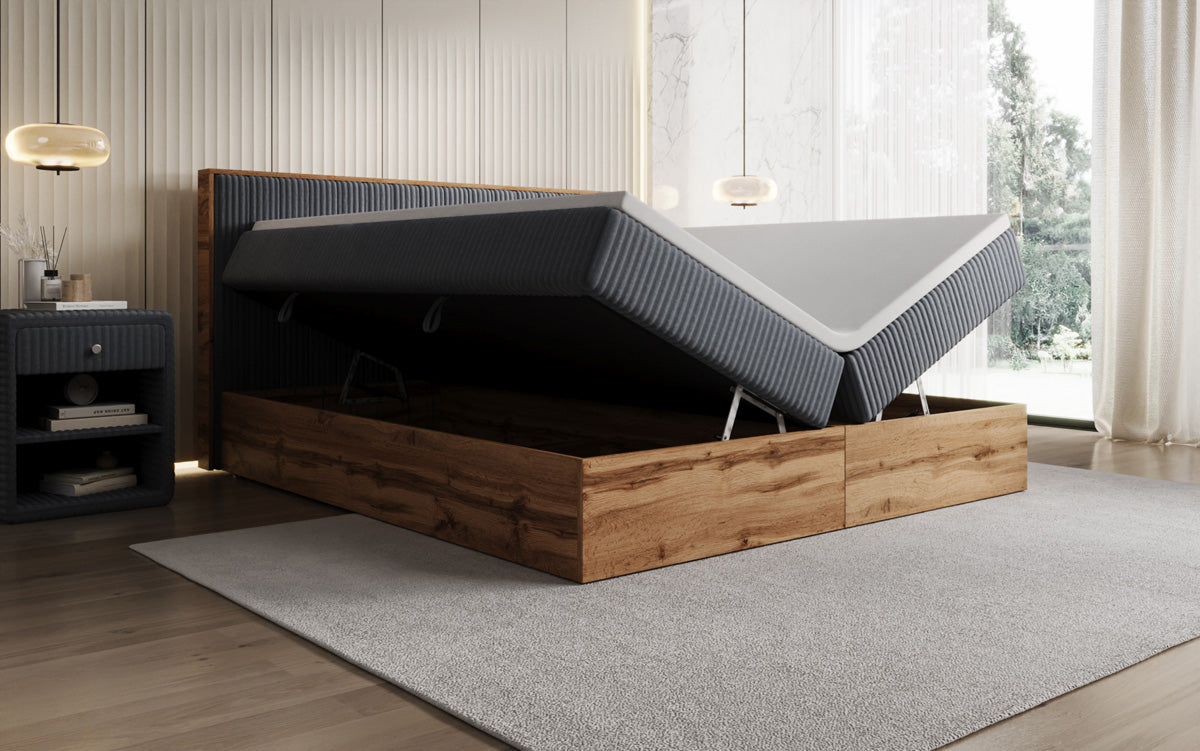 Box spring bed Timber Line in Corduroy with storage space