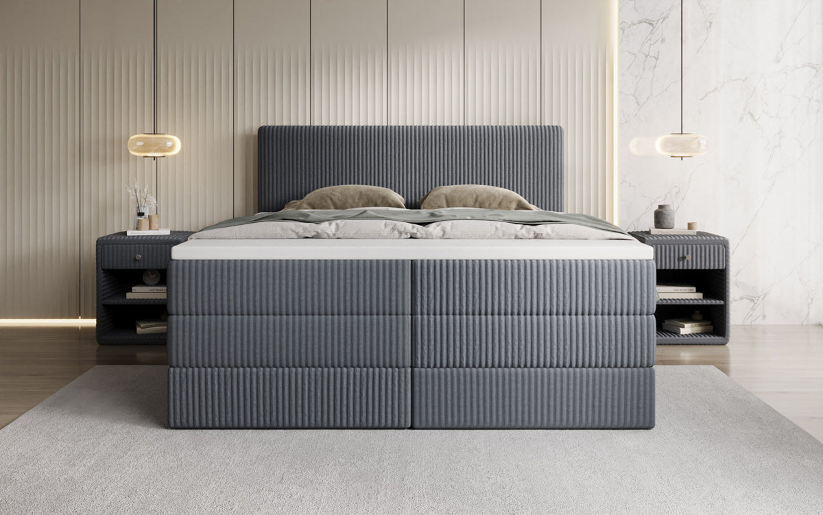 Box spring bed Kubo King in Corduroy with storage space