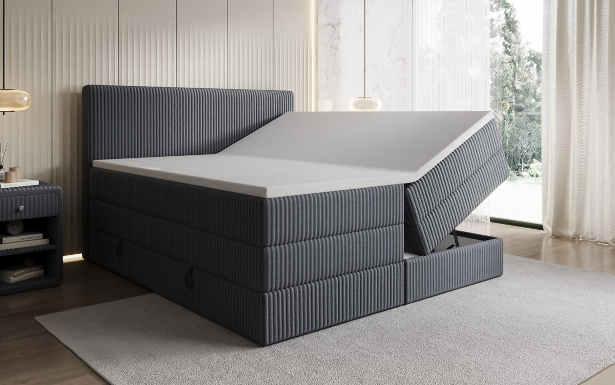 Box spring bed Kubo King in Corduroy with storage space