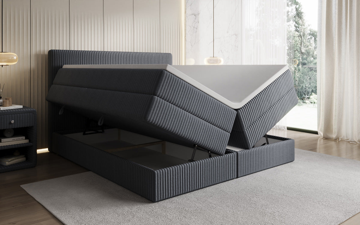 Box spring bed Kubo King in Corduroy with storage space