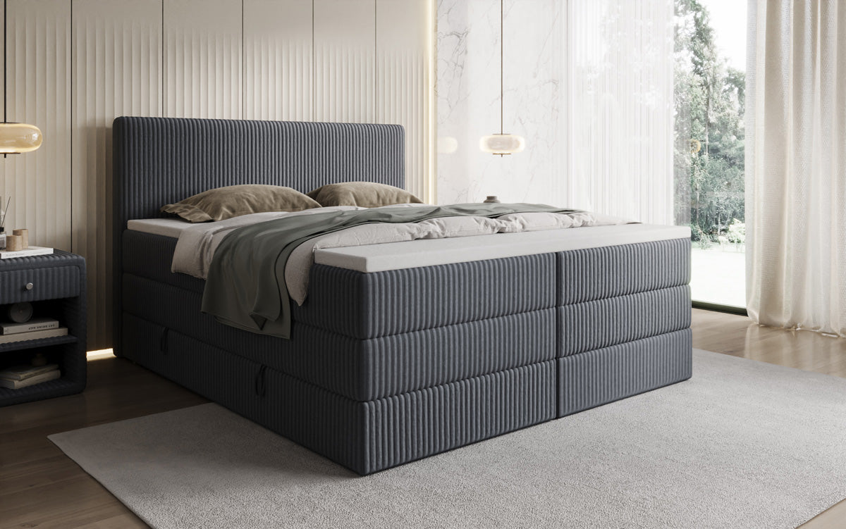 Box spring bed Kubo King in Corduroy with storage space