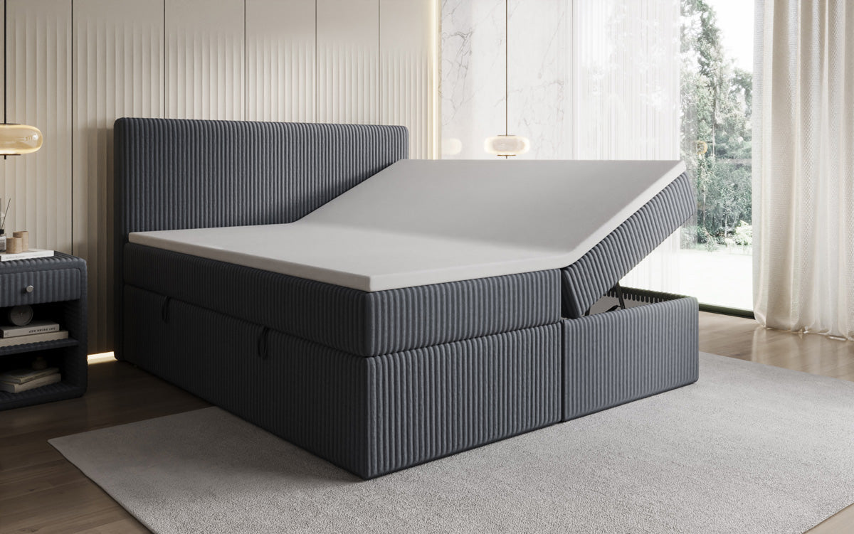 Box spring bed Kubo in Corduroy with storage space