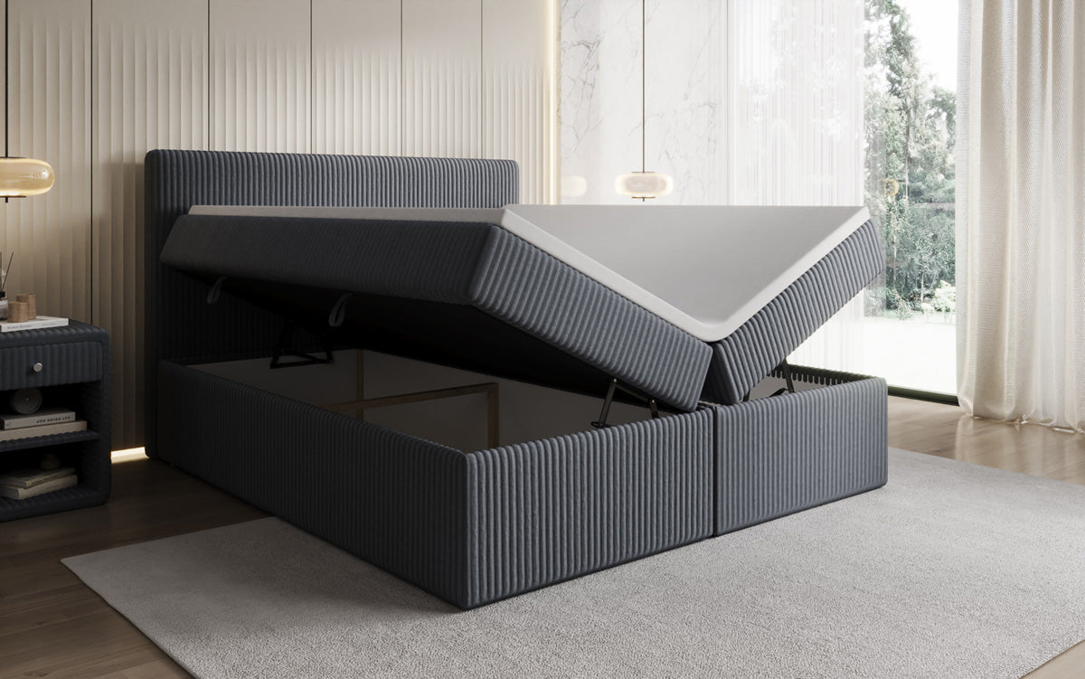 Box spring bed Kubo in Corduroy with storage space