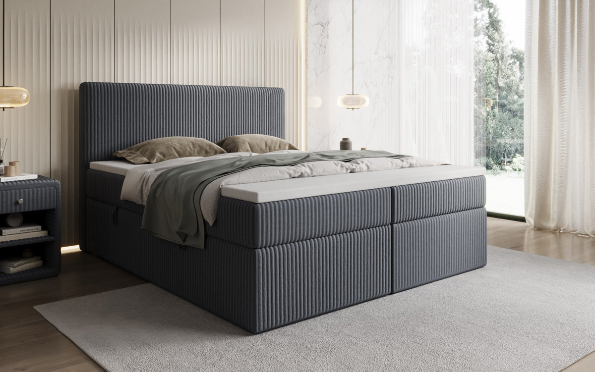 Box spring bed Kubo in Corduroy with storage space