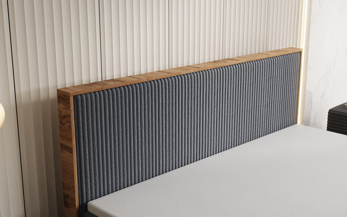 Box spring bed Timber in Corduroy with storage space