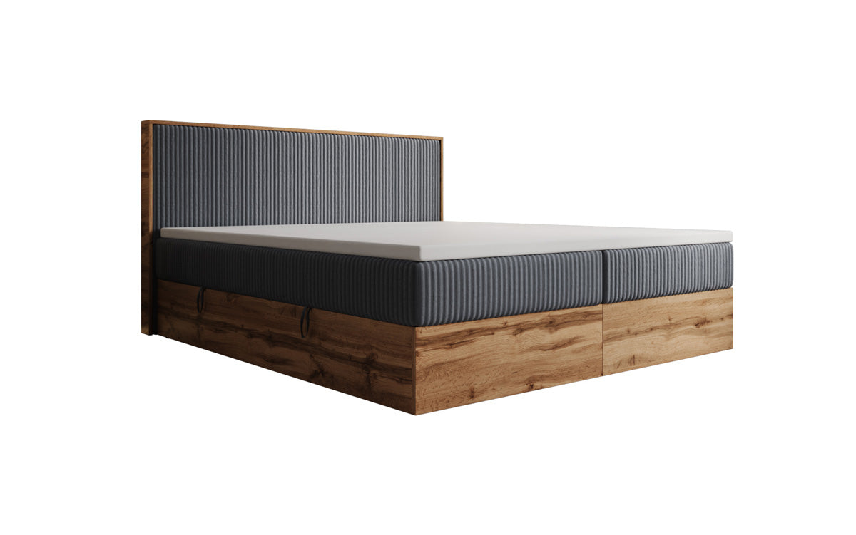 Box spring bed Timber in Corduroy with storage space