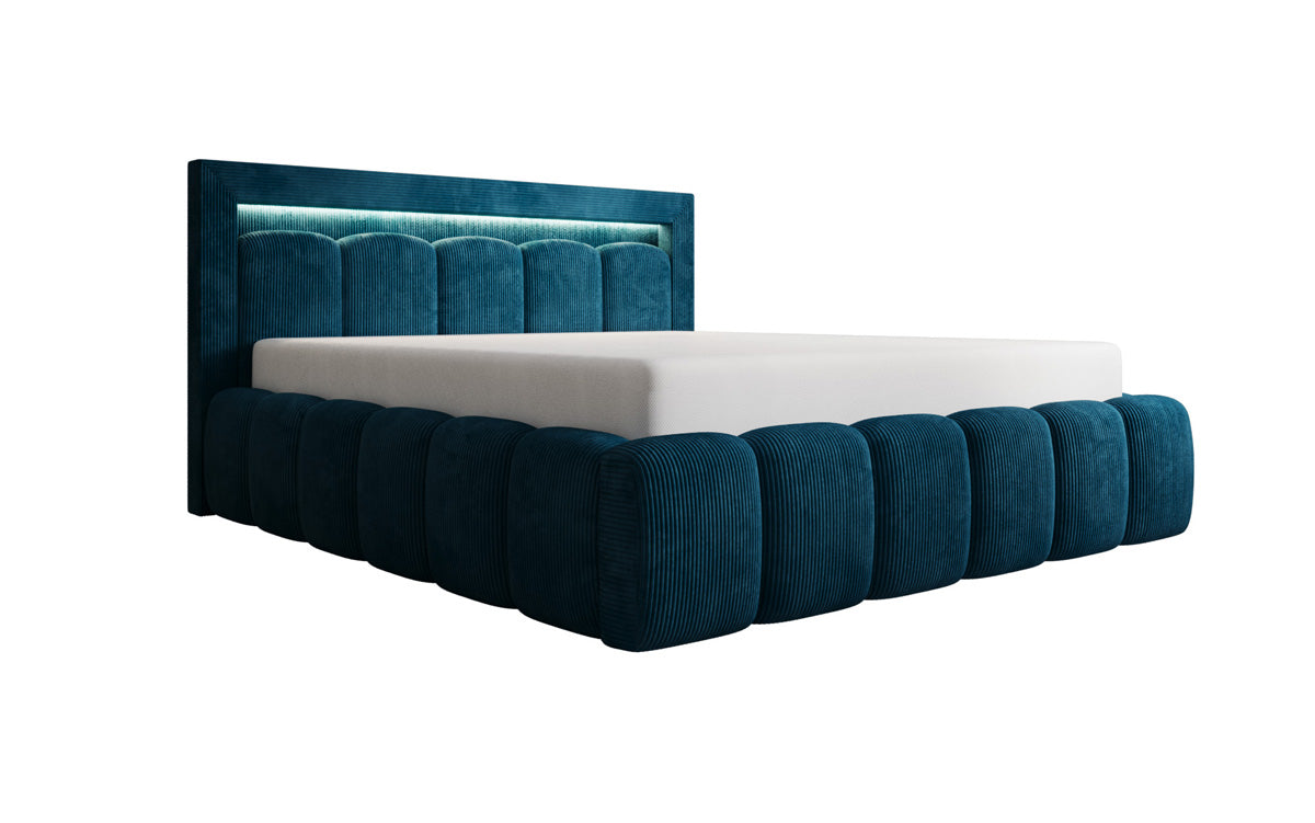 Designer upholstered bed Lume in Corduroy with storage space and RGB lighting