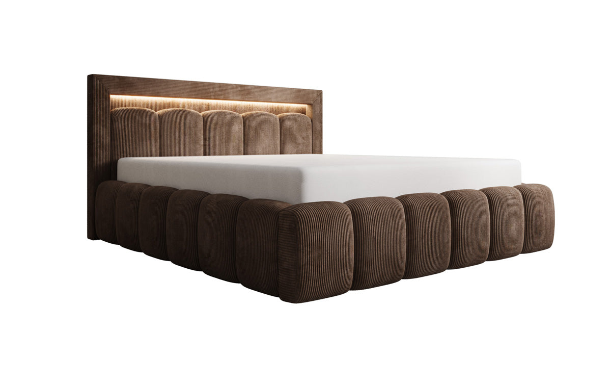 Designer upholstered bed Lume in Corduroy with storage space and RGB lighting