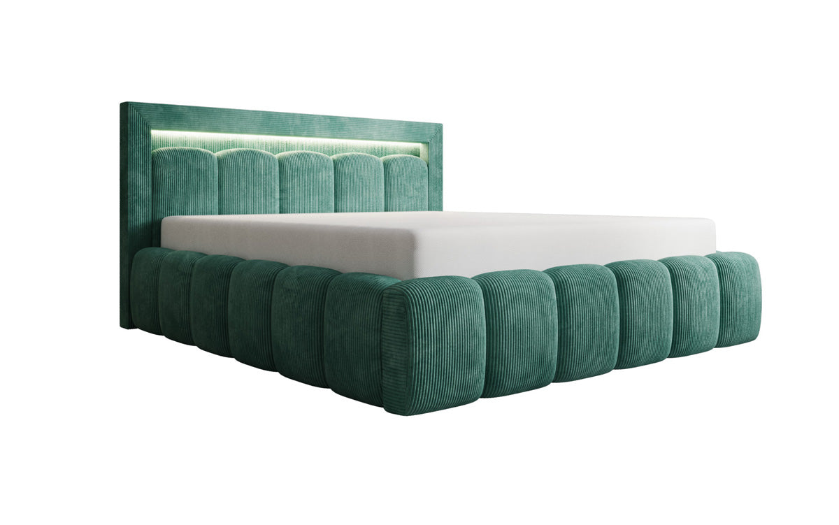 Designer upholstered bed Lume in Corduroy with storage space and RGB lighting