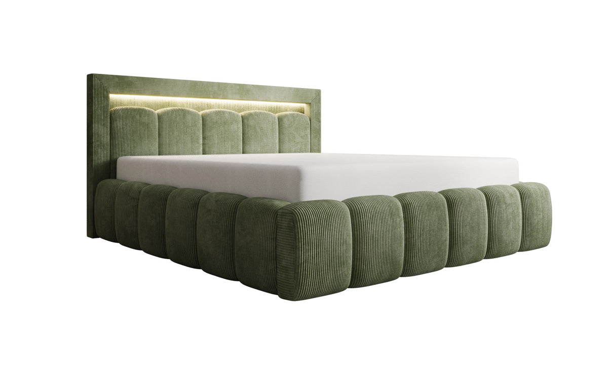 Designer upholstered bed Lume in Corduroy with storage space and RGB lighting