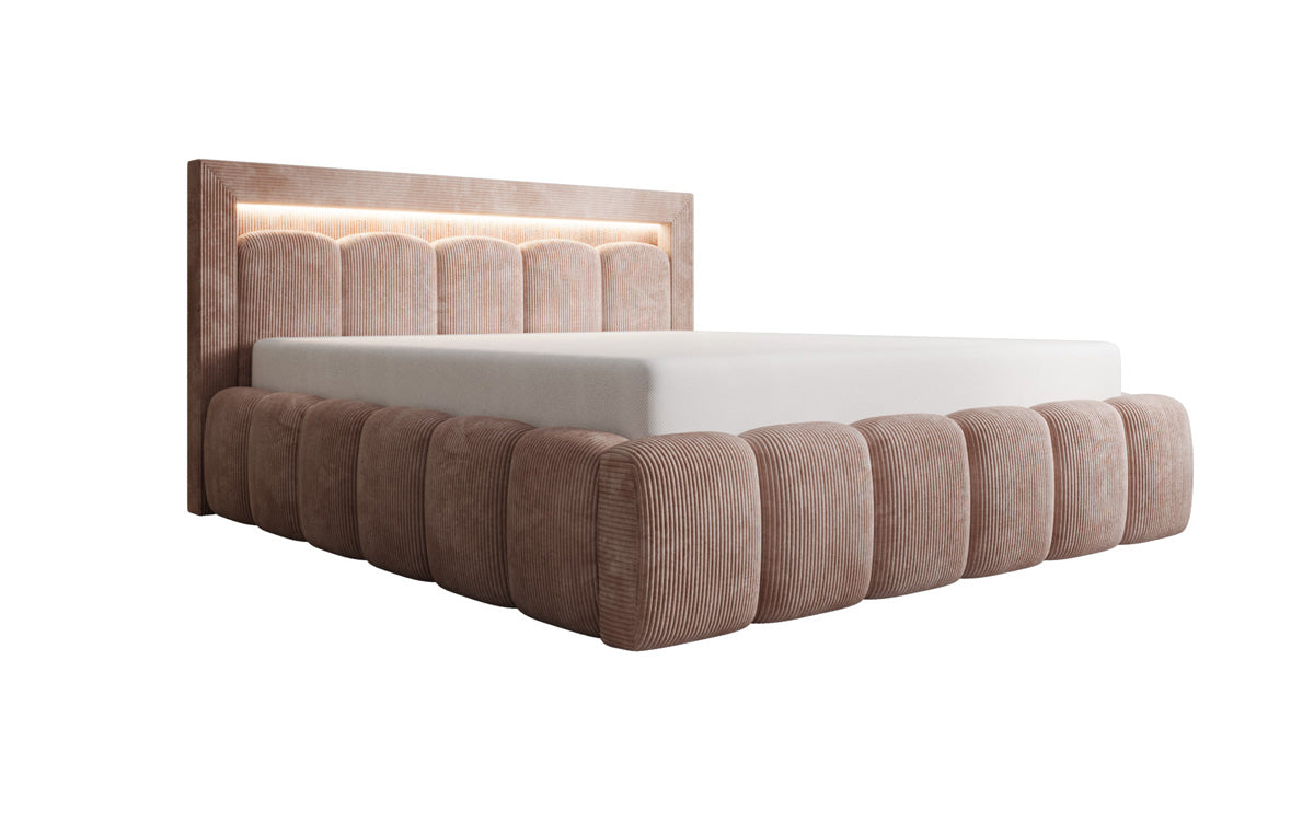 Designer upholstered bed Lume in Corduroy with storage space and RGB lighting