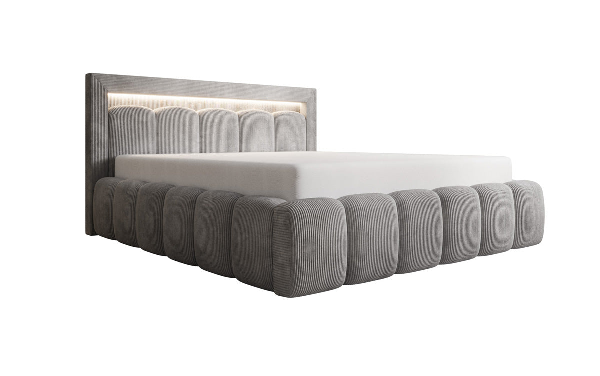 Designer upholstered bed Lume in Corduroy with storage space and RGB lighting