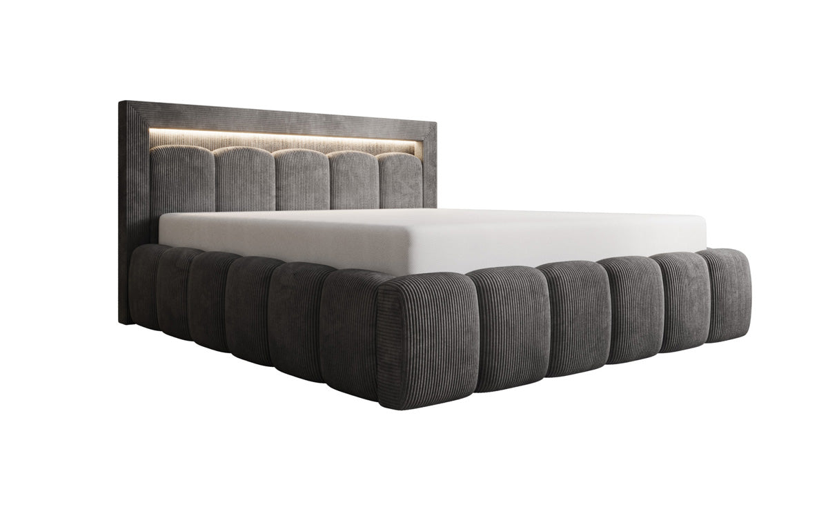 Designer upholstered bed Lume in Corduroy with storage space and RGB lighting