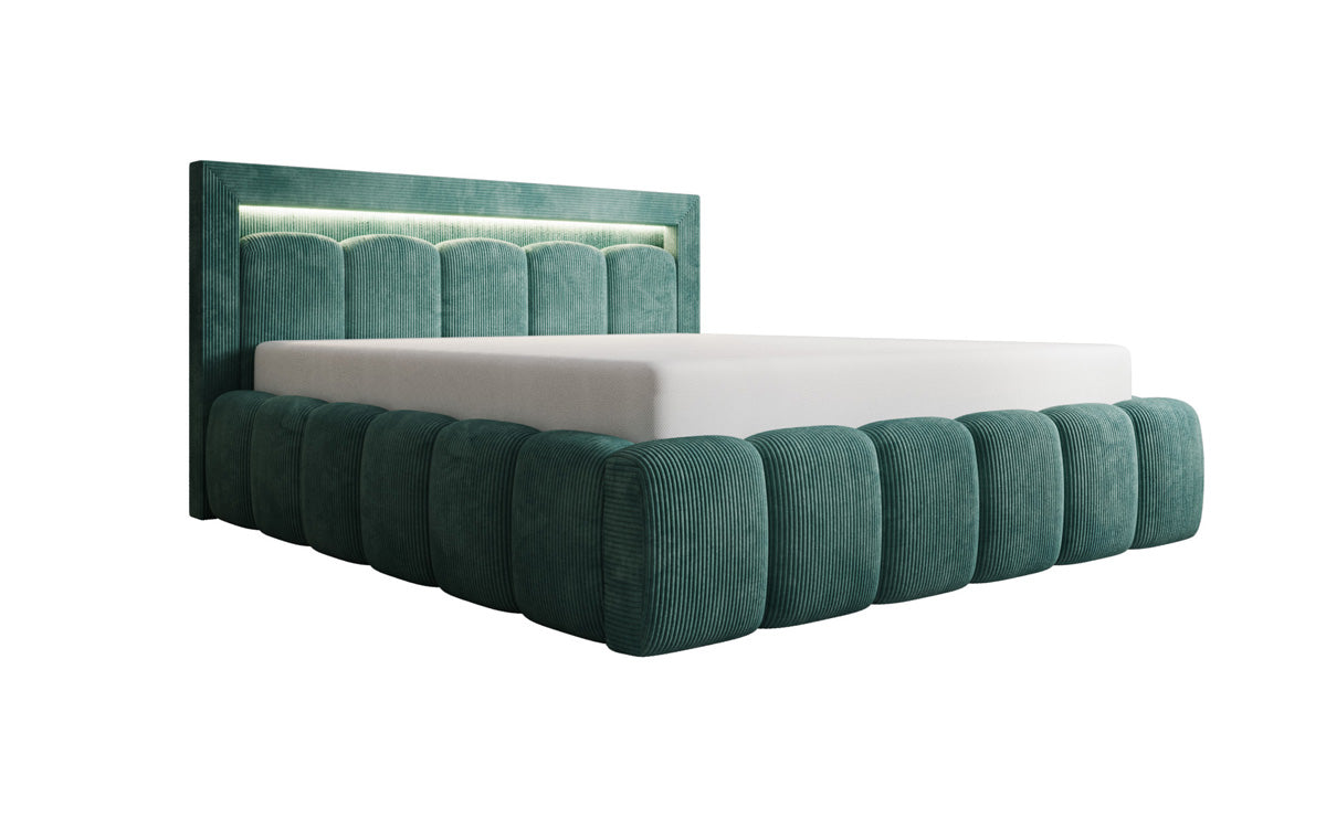 Designer upholstered bed Lume in Corduroy with storage space and RGB lighting