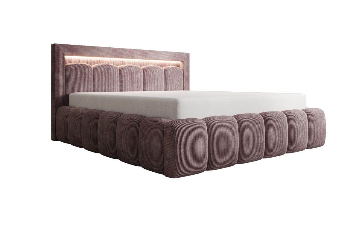 Designer upholstered bed Lume in Corduroy with storage space and RGB lighting
