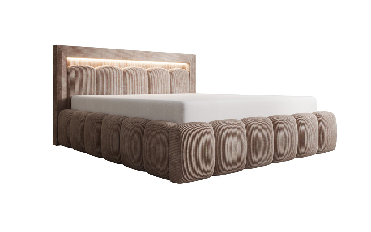 Designer upholstered bed Lume in Corduroy with storage space and RGB lighting