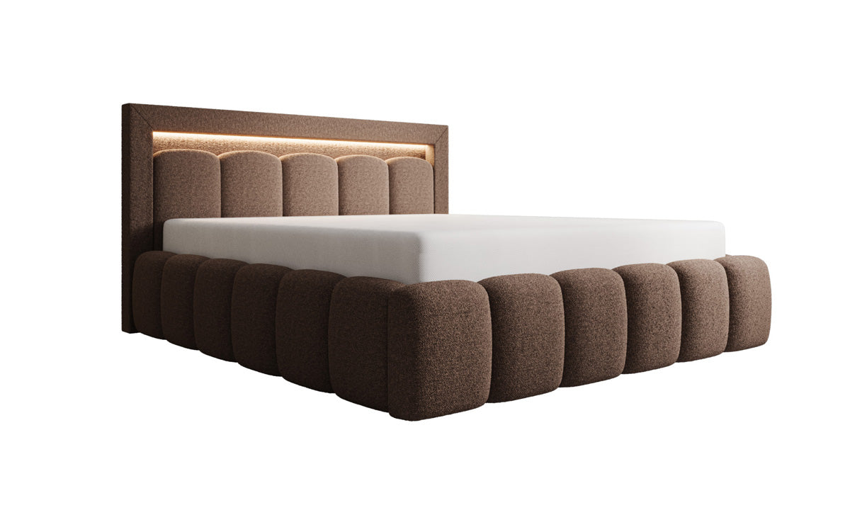 Designer Polsterbett Lume in Teddy Bouclé mit Stauraum und RGB Beleuchtung
