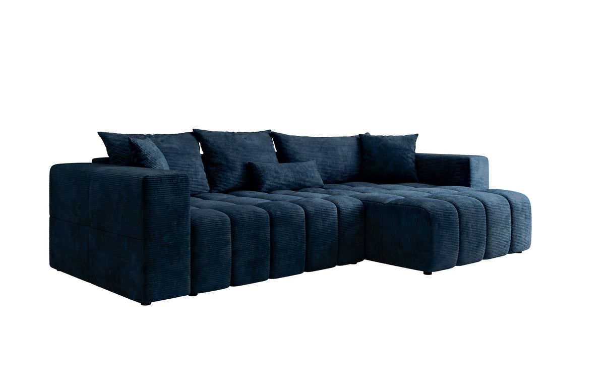 Designer corner sofa Momo with sleeping and folding function in Corduroy