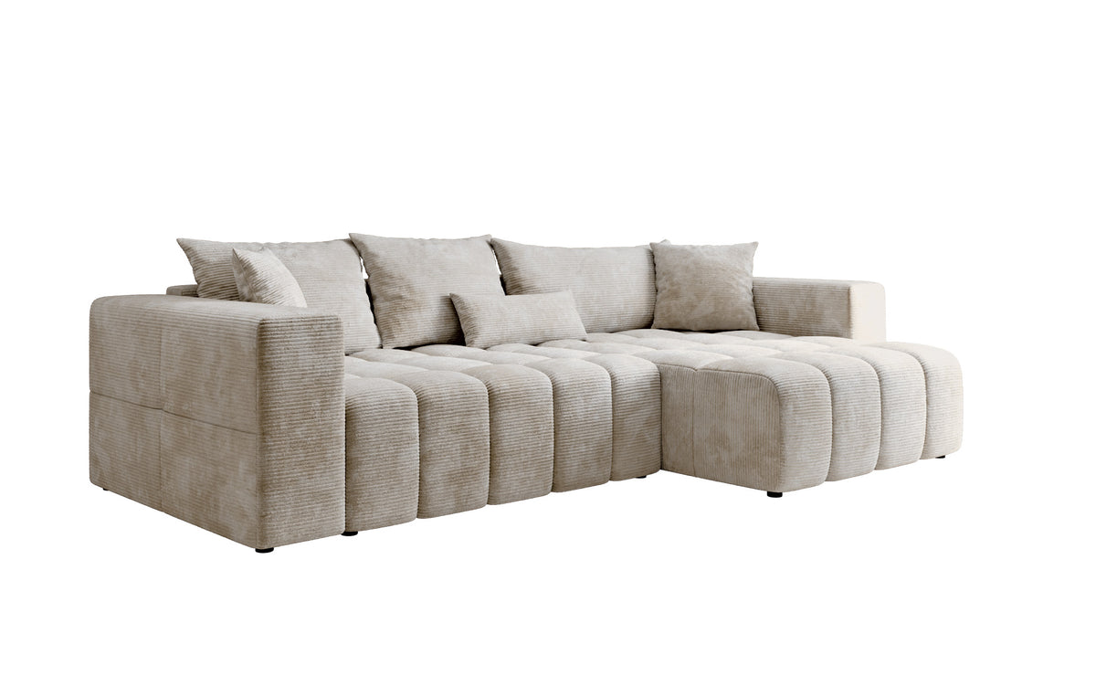 Designer corner sofa Momo with sleeping and folding function in Corduroy